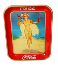 Plateau de service original en tôle Coca Cola vintage 1937 PIN UP collector