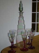 VINTAGE SET LICOR SHOT GLASSES ART DECO CRYSTAL iridescence style josef hoffmann