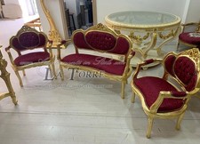 Canapé Classique Salon Curvè Fauteuil Petite Table Salon Or Baroque Rouge LT2786
