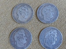 France , lot de 4 pièces 5 francs argent Louis Philippe  1839  1844  1847
