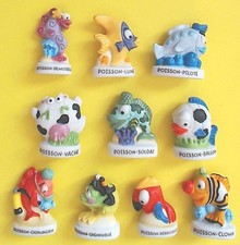 *  FEVES  CLIN D'OEIL MARIN ..ref. A65  série complète mate   POISSONS DEGUISES