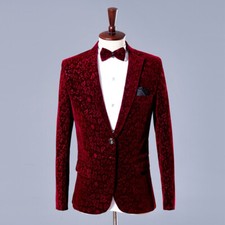 Veste Et Pantalon En Velours Rouge Floral Pour Mariage Tuxedo Costume De Prom