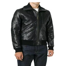 Blouson de motard bombardier noir en cuir d'agneau véritable pour hommes,...