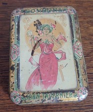 JOLIE PETITE BOÎTE EN TOLE John Tavernier DECOR FEMME ART NOUVEAU STYLE MUCHA