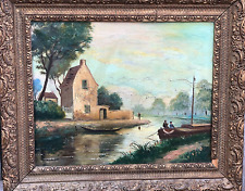 tableau ancien huile signé NERLOW bord de riviere