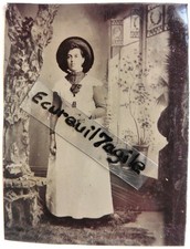 FERROTYPE photo 1/6 jeune femme avec chapeau paille robe blanche H845