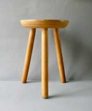 tabouret tripode en bois massif, vers 1960, wooden stool