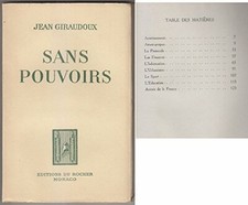 C1 Jean GIRAUDOUX - SANS POUVOIRS Editions du ROCHER 1946 Numerote