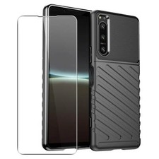 Coque Pour Sony Xperia 5 IV Robuste Etui Stripes + Verre Trempé Film 360 Black