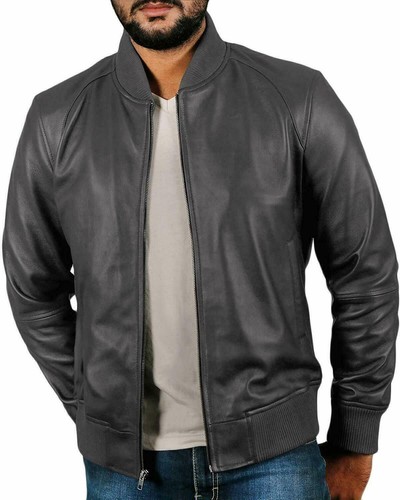Blouson gris veste cuir - blouson, homme
