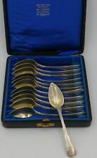 12 cuillères thé/café argent massif Vieillard, vermeil, modèle Filet droit écrin