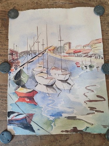 Aquarelle ancienne port aux - port,