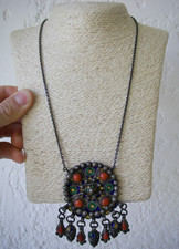 76gr PARFAIT collier PENDENTIF ETHNIQUE BERBERE KABYLIE EN ARGENT CORAIL + EMAIL