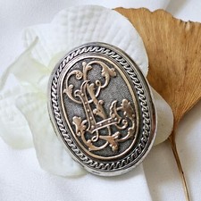 Broche Médaillon Porte Photos Argent & Vermeil 1875 Monogramme LL Xixe 40x32mm