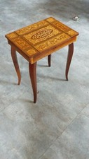 VINTAGE piédestal table bois boîte à couture rangement marqueterie bois thé siège chaud ancien
