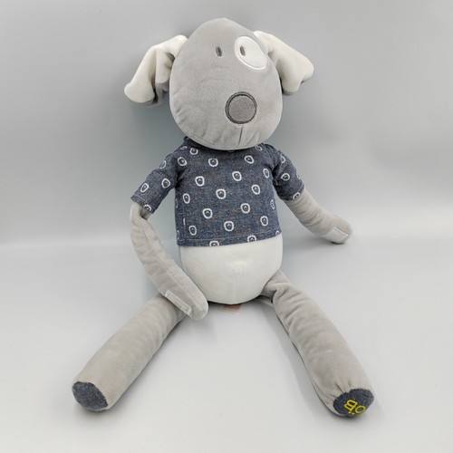 Doudou chien gris pull bleu