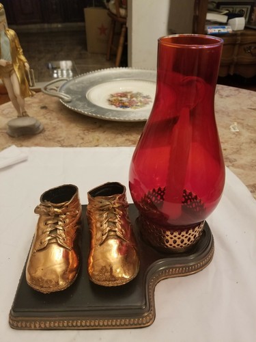 Vintage bronze baby shoes with - bronze,