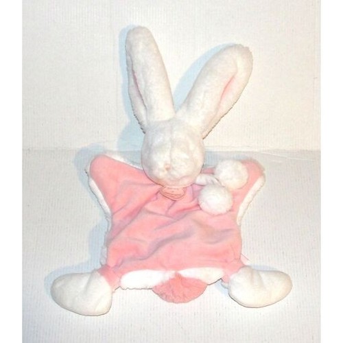Doudou lapin blanc rose - blanc, corail