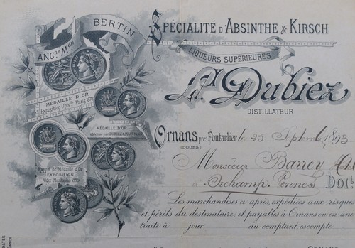 Facture 1893 distillerie - facture,