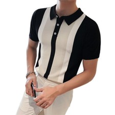 Hommes Tricot Rayé Revers Col