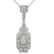Pendentif/Collier En Diamant Brillant Style Art Déco 750 Or Blanc