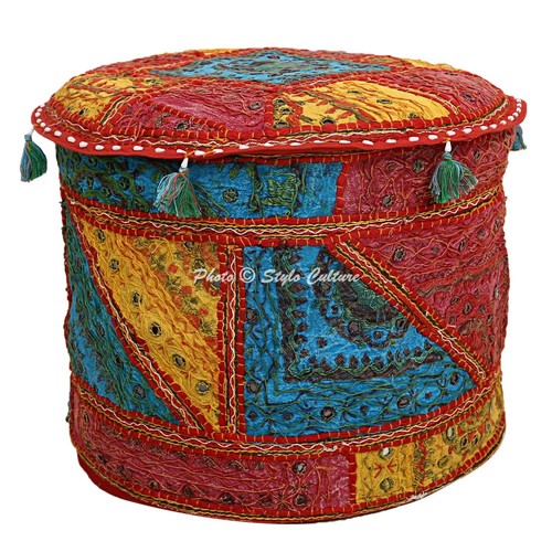 Ethnic round pouf cover - pouf,