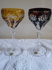 Lot 2 Grands verres à pieds/Vin,Cristal couleur,Echt Bleikristall,Roemer,Vintage