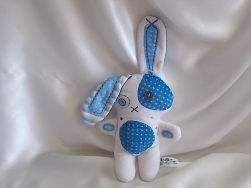 Doudou lapin blanc bleu - lapin,