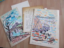3 aquarelles originales signées DE HENRI GARROUSTE SUR CARTES DE VOEUX