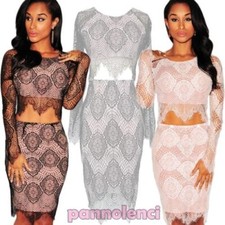 Ensemble Femme Haut Jupe Dentelle Broderie Élégant Fête Cérémonie Neuf DL-1501