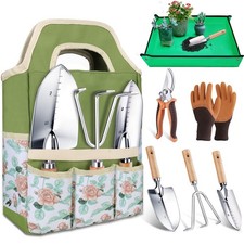 Kit Jardinage 7 en 1 avec Poignée Bois Anti-Dérapante, Outils Jardin Professi...