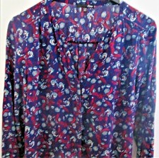 *ETAM*BLOUSE VISCOSE* BLEU MARINE A PETITS MOTIFS & PLUMES * T42-Manches longues
