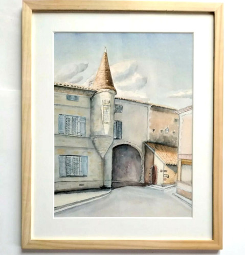 Ville aquarelle dordogne cadre - dordogne,