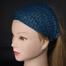 Bleu Paon Éventail Plume Fait à Élastique Bandeau de tête Cheveux Bandana Chimio