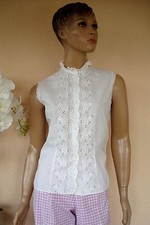 CHEMISIER TUNIQUE BLANC A DENTELLE BRODERIE ANGLAISE SANS MANCHE NEUF T40/42 