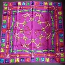 Grande écharpe authentique GUCCI soie 100 % chaîne logo design rose violet ut...