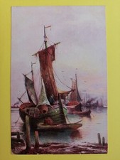 Superbe cpa Illustration Litho Marine BATEAUX de PÊCHE à la NASSE Barques Voiles