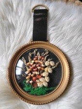 CADRE ROND VERRE BOMBÉ FLEURS SÉCHÉES BOUQUET VINTAGE