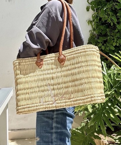 Panier artisanal jonc - jonc, cuir
