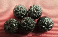 BOUTON-BOULE ancien JAIS argenté façon PASSEMENTERIE LOT 5 BOUTONS XIXème Ø: 1cm