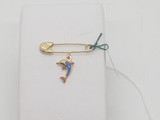 Broche De Nourrice Ferme Bavoir Avec Dauphin en or Jaune 18KT 1,4 Taille (3777)