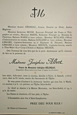 JOSEPHINE ALBERT Adolphe Gelineau FAIRE PART Musse Marin Seignol Rolland 1910