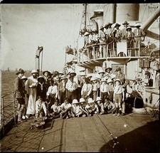 Marine française Enfants sur Navire militiare c1935 Photo Plaque Stereo Vintage