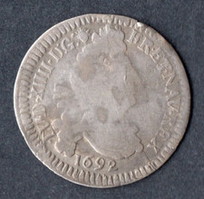 MONNAIE ROYALE ARGENT : 4 SOLS AUX 2 L DE LOUIS XIV DE 1692 K @ BORDEAUX @ RARE