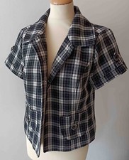 veste manches courtes à carreaux tartan écossais :: noir blanc :: jacqueline riu