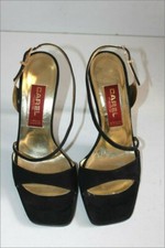 CAREL Sandales de Soirée Velours Noir Bride Métal Rigide  Doré T 37.5 TTBE