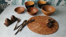 Lot d' objets ethniques AFRIQUE ? ASIE ? JAPON ? INDE ? en bois bol cuillere...