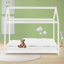 Lit d'enfant en bois de pin massif blanc 160x80 cm structure maison lit simple