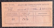 Relevé des communications locales 1944 Guerre 1939 1940
