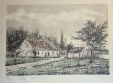 Lithographie originale de Pierre Bruno « Fermette », Signé, numéroté